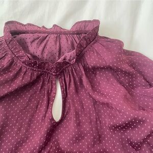 J. Crew Polka Dot Keyhole Long-Sleeve Ruffle Blouse in Plum